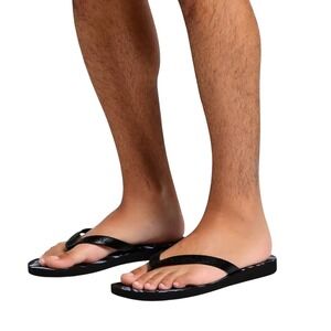 Havaianas Top Tropical Flip Flops Mens 11/12 Black Grey Palm Leaf Print NWT